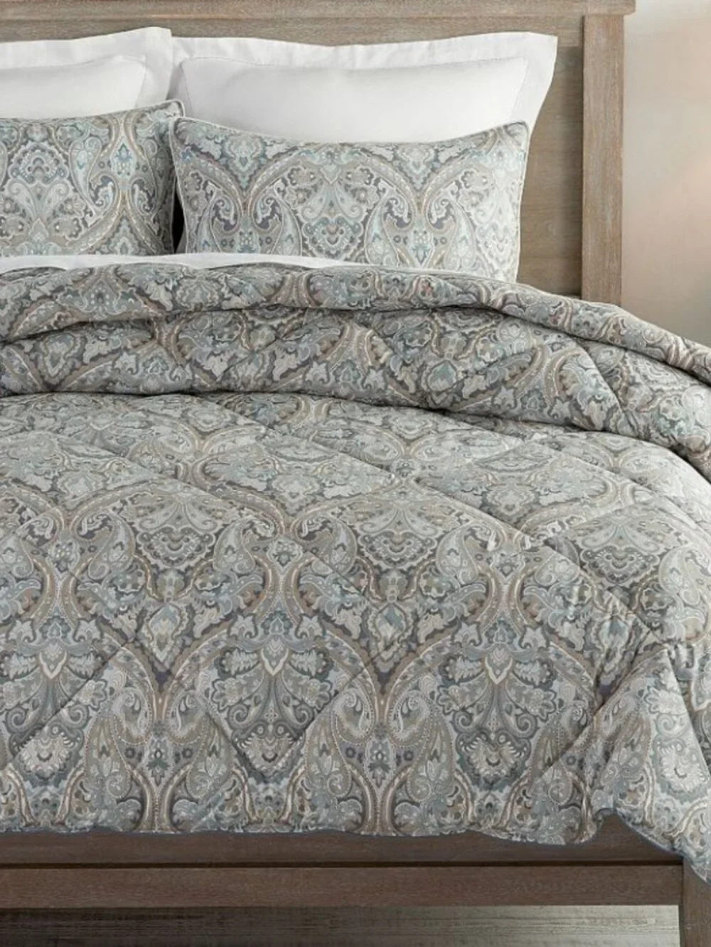 Pottery Barn MacKenna Blue Paisley Queen Duvet Cover + 2 Euro Shams Cotton EUC